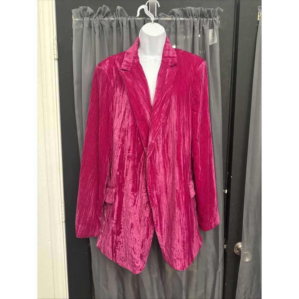 Nasty Gal Size 12 Hot Pink Premium Crushed Velvet BLAZER Plus Size